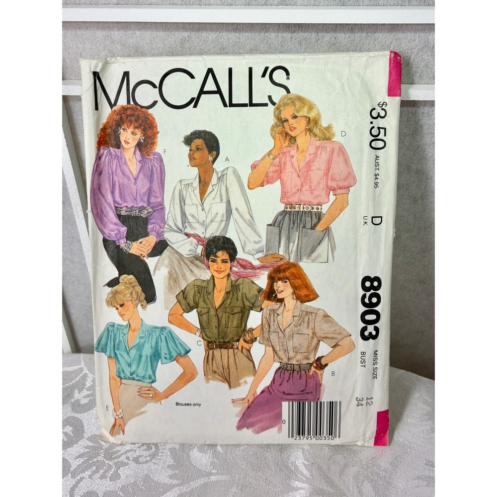 Vintage 1984 McCalls 8903 Sewing Pattern Misses Blouses Size 12 Bust 34
